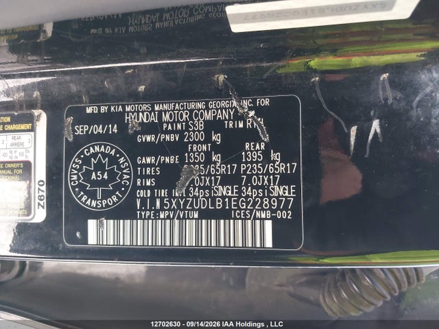 5XYZUDLB1EG228977 Hyundai SANTA FE SPORT