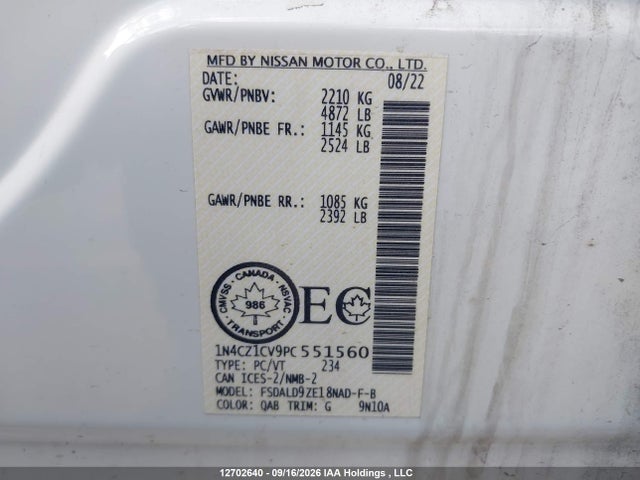 Продажа на аукционе авто 2023 Nissan Leaf Sv Plus, vin: 1N4CZ1CV9PC551560, номер лота: 12702640