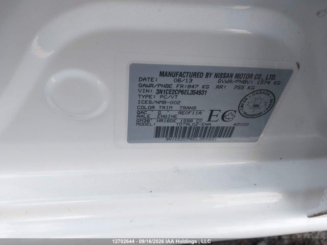 Продажа на аукционе авто 2014 Nissan Versa Note S/s Plus/sv/sl, vin: 3N1CE2CP6EL354931, номер лота: 12702644