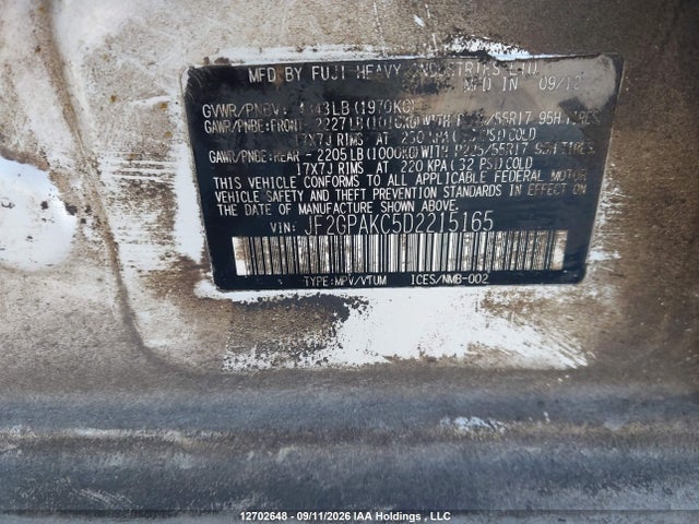 Продаж на аукціоні авто 2013 Subaru Xv Crosstrek Limited Package, vin: JF2GPAKC5D2215165, номер лоту: 12702648