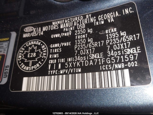 KIA SORENTO LX 2015 5XYKTDA71FG571597 Image 18