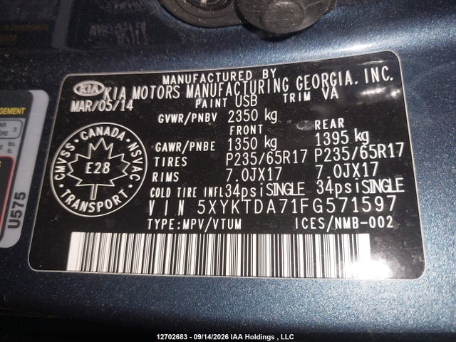 KIA SORENTO LX 2015 5XYKTDA71FG571597 Image 9