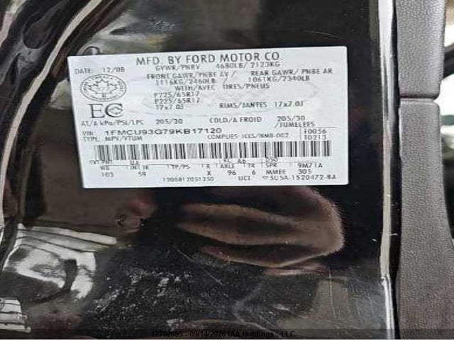 12702695 :رقم المزاد ، 1FMCU93G79KB17120 vin ، 2009 Ford Escape Xlt مزاد بيع