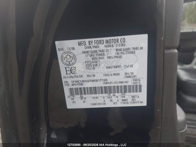 12702695 :رقم المزاد ، 1FMCU93G79KB17120 vin ، 2009 Ford Escape Xlt مزاد بيع