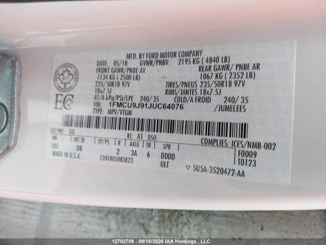1FMCU9J91JUC64076 Ford Escape Titanium