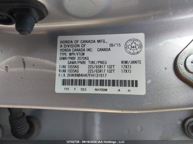 Продажа на аукционе авто 2015 Honda Cr-v Se, vin: 2HKRM4H47FH131917, номер лота: 12702729
