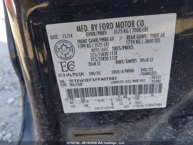Aukcja sprzedaży 2015 Ford F150 Supercrew, vin: 1FTEW1EFXFFA07583, numer aukcji: 12702746