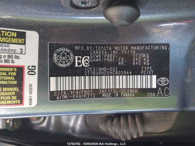 2T1BURHE6HC802944 Toyota COROLLA LE