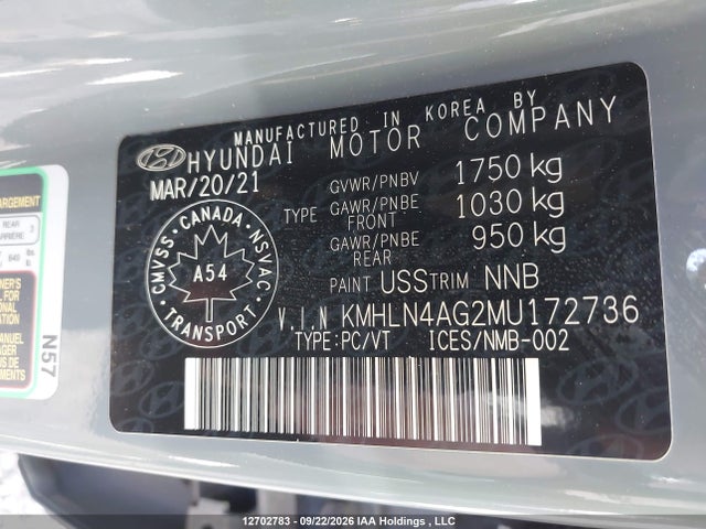 Aukcja sprzedaży 2021 Hyundai Elantra Sel, vin: KMHLN4AG2MU172736, numer aukcji: 12702783