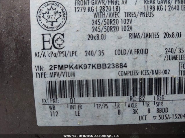 Продажа на аукционе авто 2019 Ford Edge Titanium, vin: 2FMPK4K97KBB23884, номер лота: 12702785