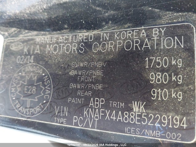 12702787 :رقم المزاد ، KNAFX4A88E5229194 vin ، 2014 Kia Forte Ex مزاد بيع