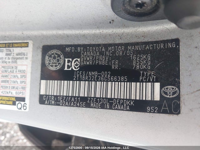 Aukcja sprzedaży 2006 Toyota Corolla, vin: 2T1BR32E36C566385, numer aukcji: 12702800