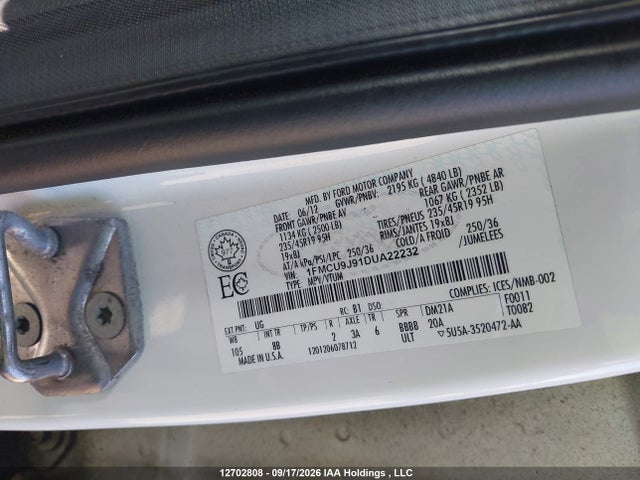 Продаж на аукціоні авто 2013 Ford Escape Titanium, vin: 1FMCU9J91DUA22232, номер лоту: 12702808