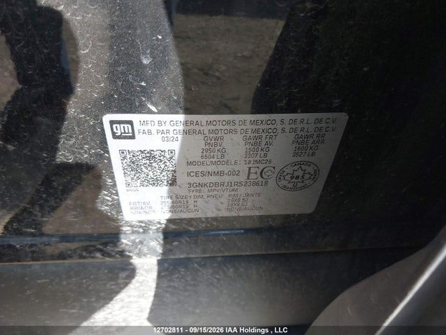 12702811 :رقم المزاد ، 3GNKDBRJ1RS238618 vin ، 2024 Chevrolet Blazer 2lt مزاد بيع
