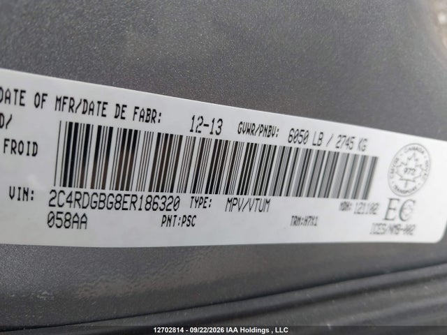 Продаж на аукціоні авто 2014 Dodge Grand Caravan Se/sxt, vin: 2C4RDGBG8ER186320, номер лоту: 12702814