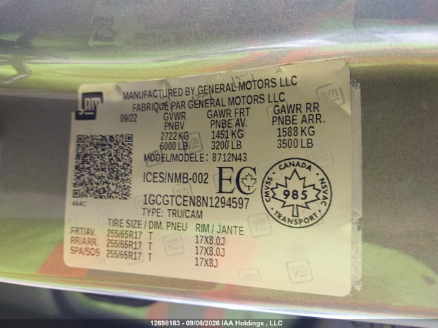 Chevrolet Colorado Lt 2022 1GCGTCEN8N1294597 Image 19