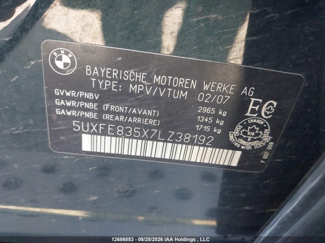 Aukcja sprzedaży 2007 Bmw X5 4.8i, vin: 5UXFE835X7LZ38192, numer aukcji: 12686853