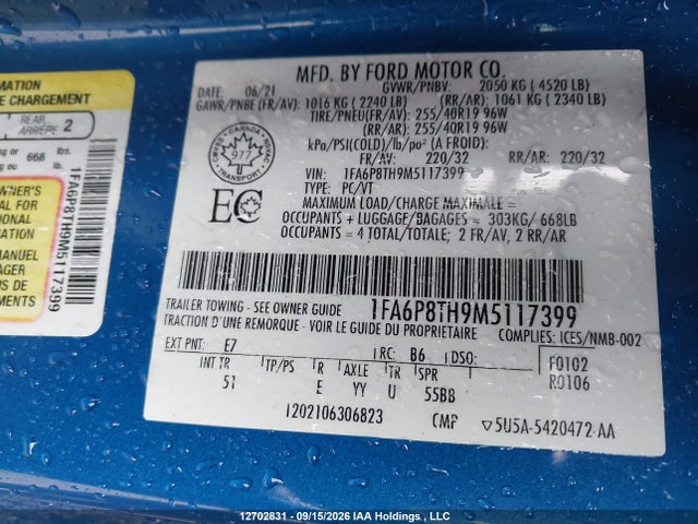 Ford Mustang 2021 1FA6P8TH9M5117399 Image 9