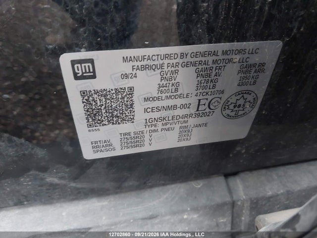 2024 Chevrolet Tahoe K1500 მანქანა იყიდება აუქციონზე, vin: 1GNSKLED4RR392027, აუქციონის ნომერი: 12702860