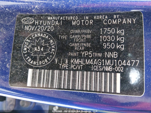 Продажа на аукционе авто 2021 Hyundai Elantra Sel, vin: KMHLM4AG1MU104477, номер лота: 12702865