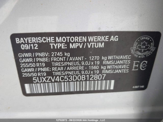 2013 Bmw X5 Xdrive35i მანქანა იყიდება აუქციონზე, vin: 5UXZV4C53D0B12807, აუქციონის ნომერი: 12702872