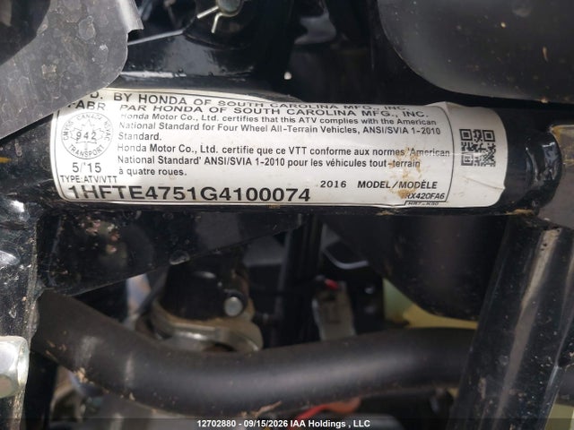 Honda Trx420 Fa 2016 1HFTE4751G4100074 Image 9