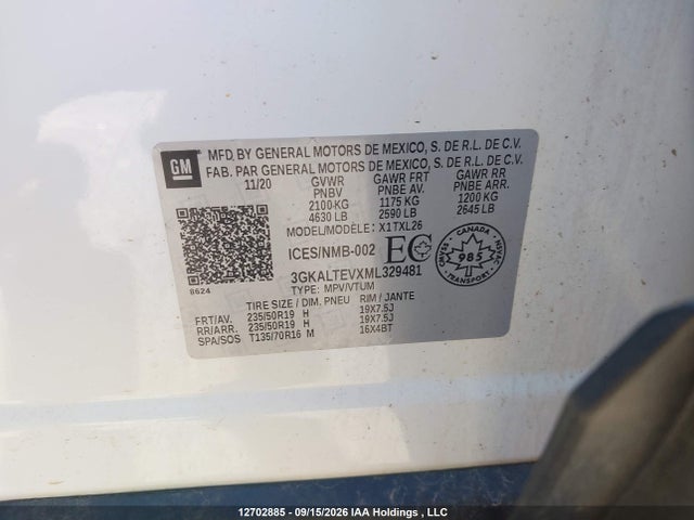 12702885 :رقم المزاد ، 3GKALTEVXML329481 vin ، 2021 Gmc Terrain Sle مزاد بيع