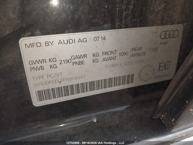 Продажа на аукционе авто 2015 Audi A4 2.0t Komfort Plus, vin: WAUDFCFL7FN008947, номер лота: 12702898