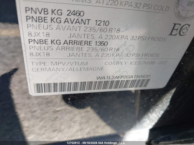 2016 Audi Q5 2.0t Progressiv მანქანა იყიდება აუქციონზე, vin: WA1L2AFP2GA150420, აუქციონის ნომერი: 12702912