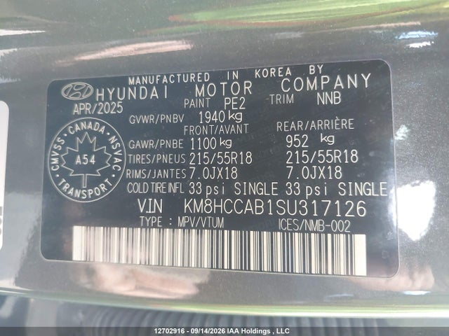 Продажа на аукционе авто 2025 Hyundai Kona Sel, vin: KM8HCCAB1SU317126, номер лота: 12702916