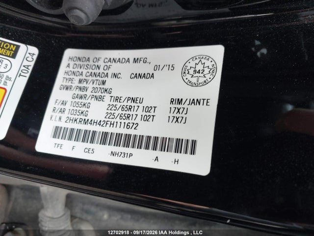 Honda CR-V SE 2015 2HKRM4H42FH111672 Image 9