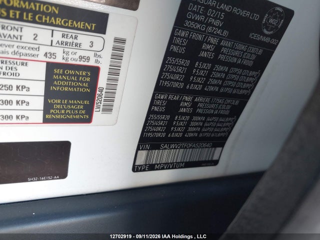 Продаж на аукціоні авто 2015 Land Rover Range Rover Sport Autobiography, vin: SALWV2TF0FA520640, номер лоту: 12702919
