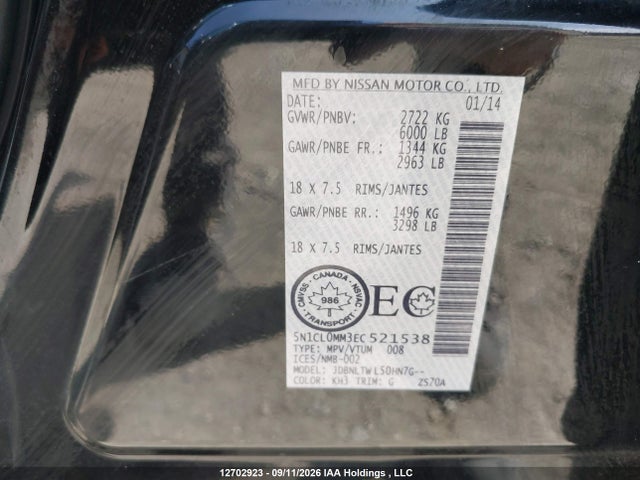 12702923 :رقم المزاد ، 5N1CL0MM3EC521538 vin ، 2014 Infiniti Qx60 Hybrid Hybrid مزاد بيع