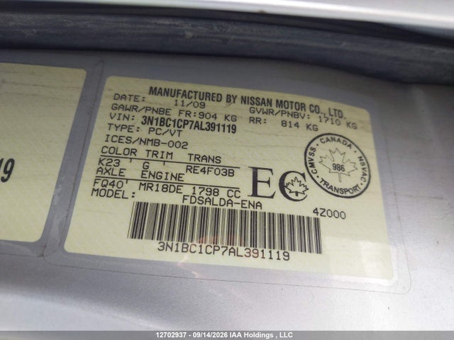 12702937 :رقم المزاد ، 3N1BC1CP7AL391119 vin ، 2010 Nissan Versa 1.8s مزاد بيع