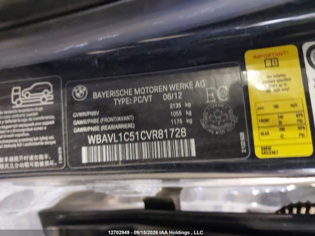 Aukcja sprzedaży 2012 Bmw X1 Xdrive28i, vin: WBAVL1C51CVR81728, numer aukcji: 12702949