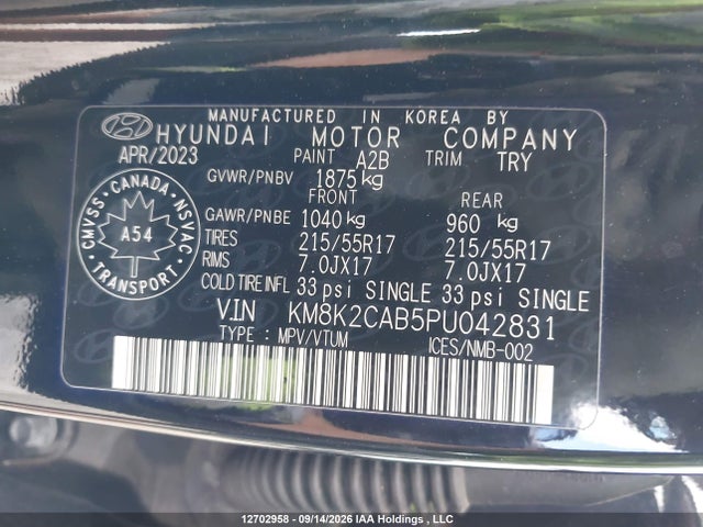 KM8K2CAB5PU042831 Hyundai Kona Se