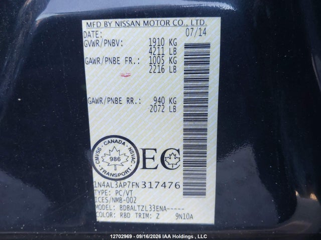 1N4AL3AP7FN317476 Nissan Altima 2.5/s/sv/sl