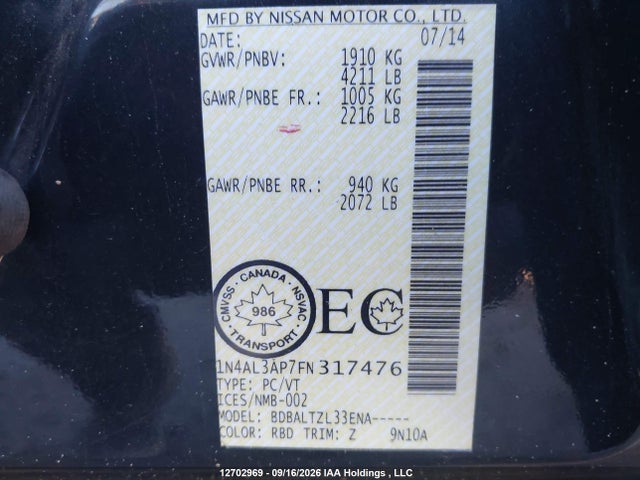 1N4AL3AP7FN317476 Nissan Altima 2.5/s/sv/sl