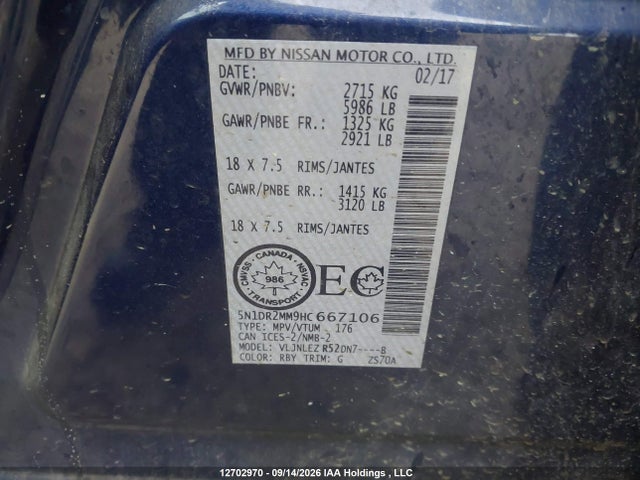 Aukcja sprzedaży 2017 Nissan Pathfinder S/sv/sl/platinum, vin: 5N1DR2MM9HC667106, numer aukcji: 12702970