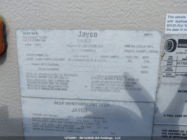 1UJAJ0AGXF2BD0134 Jayco Jayco