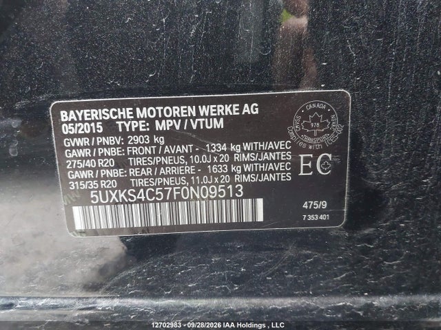 Aukcja sprzedaży 2015 Bmw X5 Xdrive35d, vin: 5UXKS4C57F0N09513, numer aukcji: 12702983