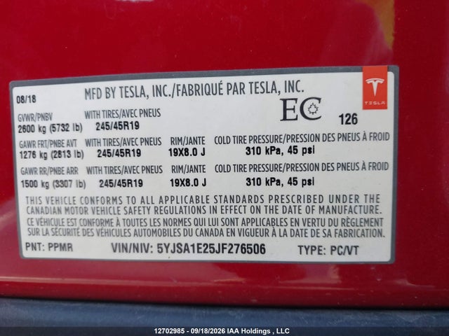 5YJSA1E25JF276506 Tesla Model S 100d/75d/p100d