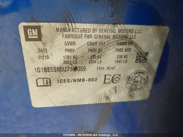 1G1BE5SM9J7169359 Chevrolet CRUZE LT