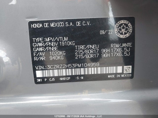 Aukcja sprzedaży 2023 Honda Hr-v Sport, vin: 3CZRZ2H53PM104959, numer aukcji: 12702998