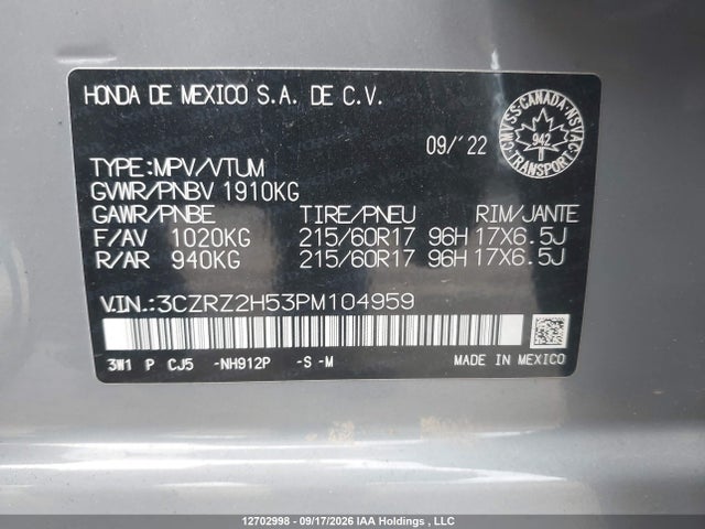 Aukcja sprzedaży 2023 Honda Hr-v Sport, vin: 3CZRZ2H53PM104959, numer aukcji: 12702998