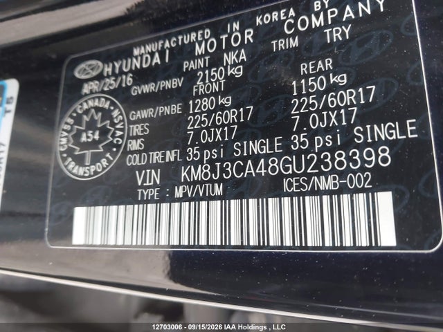 Hyundai Tucson Luxury 2016 KM8J3CA48GU238398 Image 9
