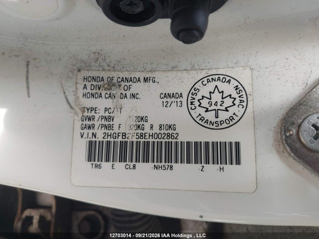 Honda Civic 2014 2HGFB2F58EH002862 Image 9