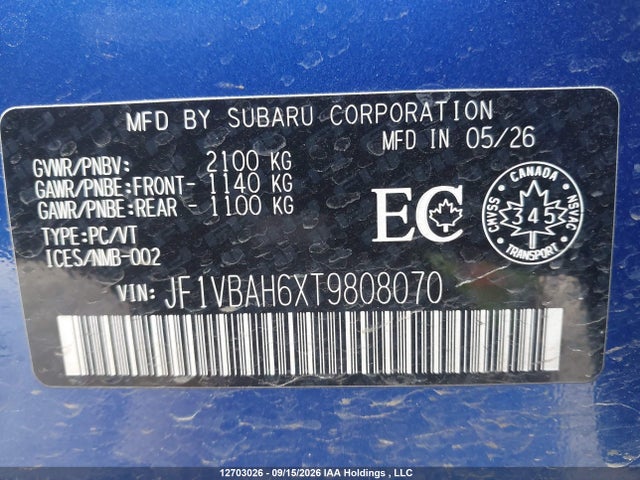 Subaru Wrx Premium 2026 JF1VBAH6XT9808070 Image 19