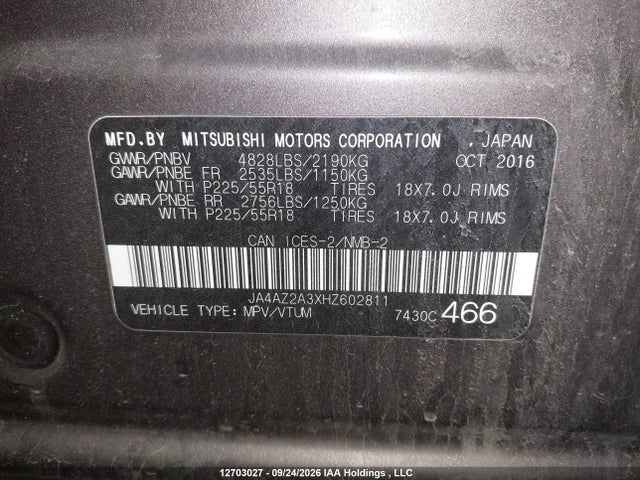 Mitsubishi Outlander Es 2017 JA4AZ2A3XHZ602811 Image 9