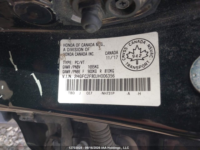 Honda CIVIC EX 2018 2HGFC2F80JH006356 Image 9